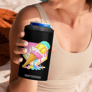 Softball Drip 4 in 1 Can Cooler Tumbler Cute Softball Girls Ice Cream Drip Game Day TS10 Print Your Wear
