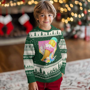 Softball Drip Ugly Christmas Sweater Cute Softball Girls Ice Cream Drip Game Day TS10 Forest Green Beige Print Your Wear