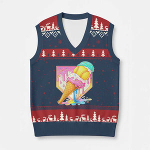 Softball Drip V-Neck Knit Sweater Vest Cute Softball Girls Ice Cream Drip Game Day TS10 Navy Red Print Your Wear