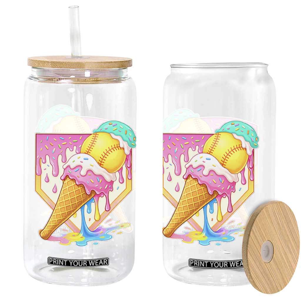 Softball Drip Glass Can Cute Softball Girls Ice Cream Drip Game Day TS10 Print Your Wear