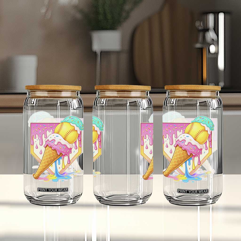 Softball Drip Glass Can Cute Softball Girls Ice Cream Drip Game Day TS10 Print Your Wear