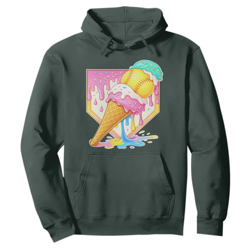 Softball Drip Hoodie Cute Softball Girls Ice Cream Drip Game Day TS10 Dark Forest Green Print Your Wear