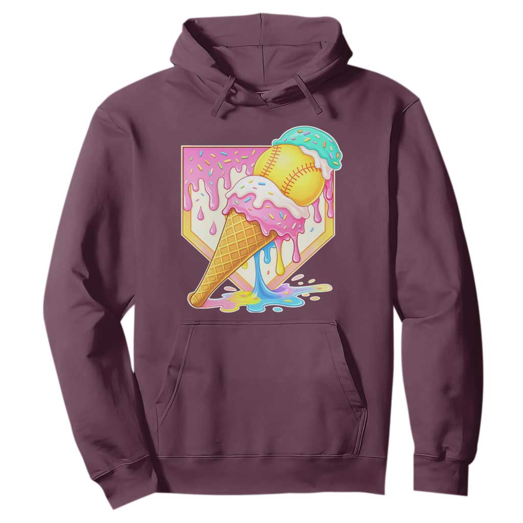 Softball Drip Hoodie Cute Softball Girls Ice Cream Drip Game Day TS10 Maroon Print Your Wear
