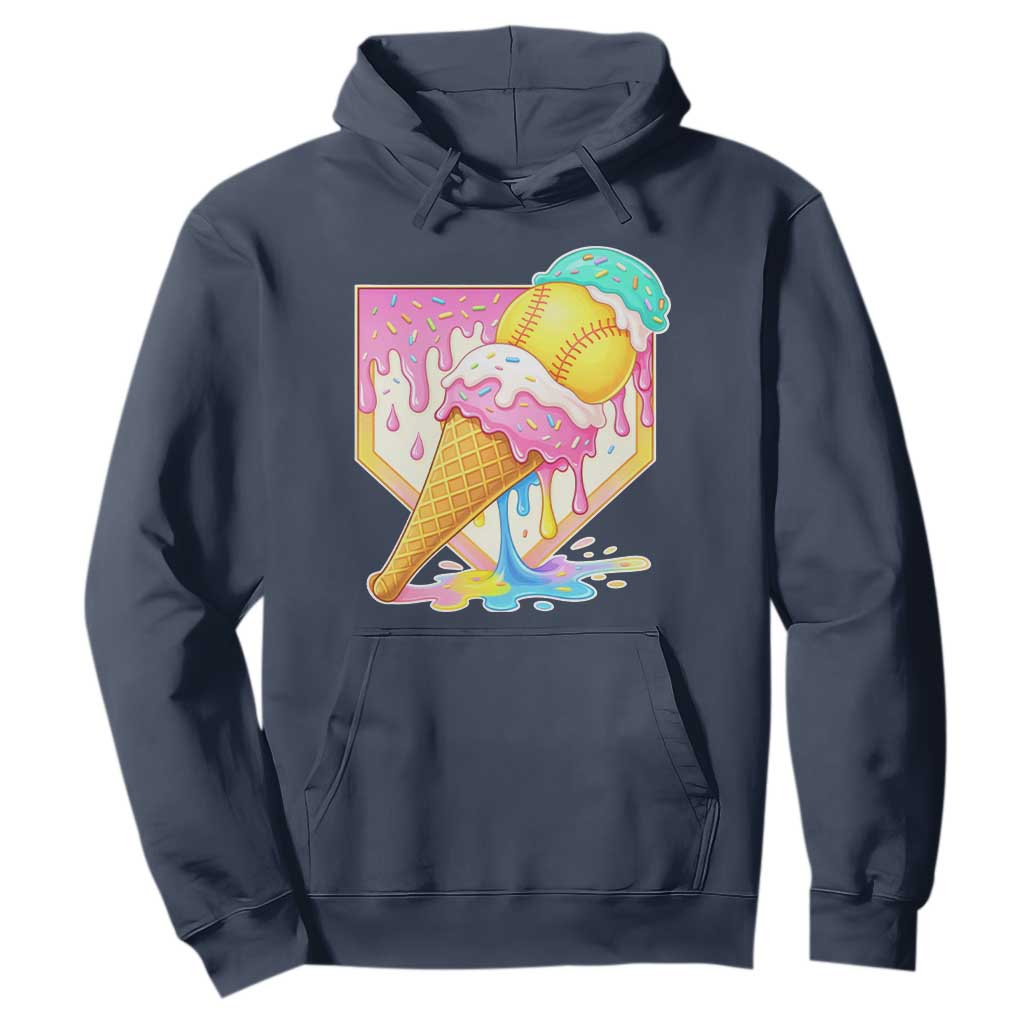 Softball Drip Hoodie Cute Softball Girls Ice Cream Drip Game Day TS10 Navy Print Your Wear