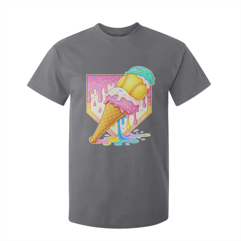 Softball Drip T Shirt For Kid Cute Softball Girls Ice Cream Drip Game Day TS10 Charcoal Print Your Wear