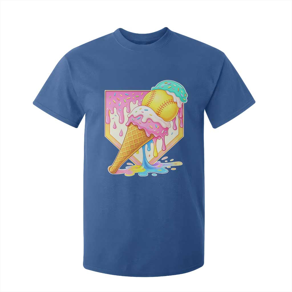 Softball Drip T Shirt For Kid Cute Softball Girls Ice Cream Drip Game Day TS10 Royal Blue Print Your Wear