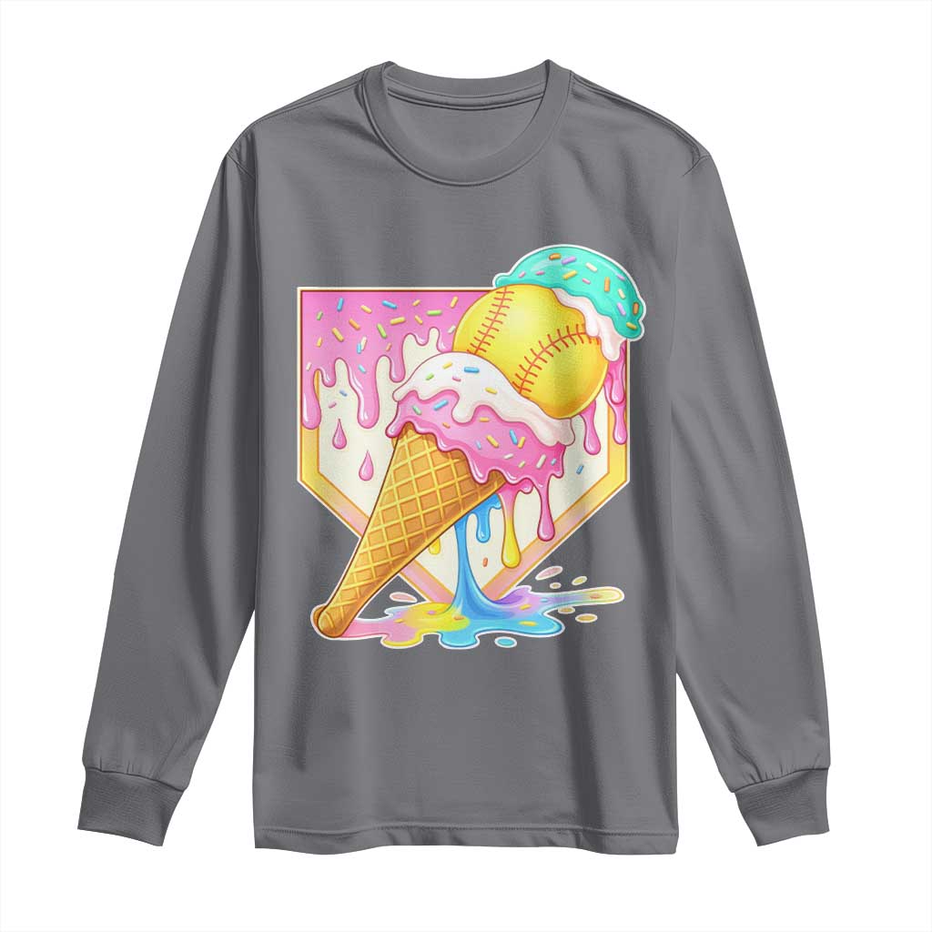 Softball Drip Long Sleeve Shirt Cute Softball Girls Ice Cream Drip Game Day TS10 Charcoal Print Your Wear