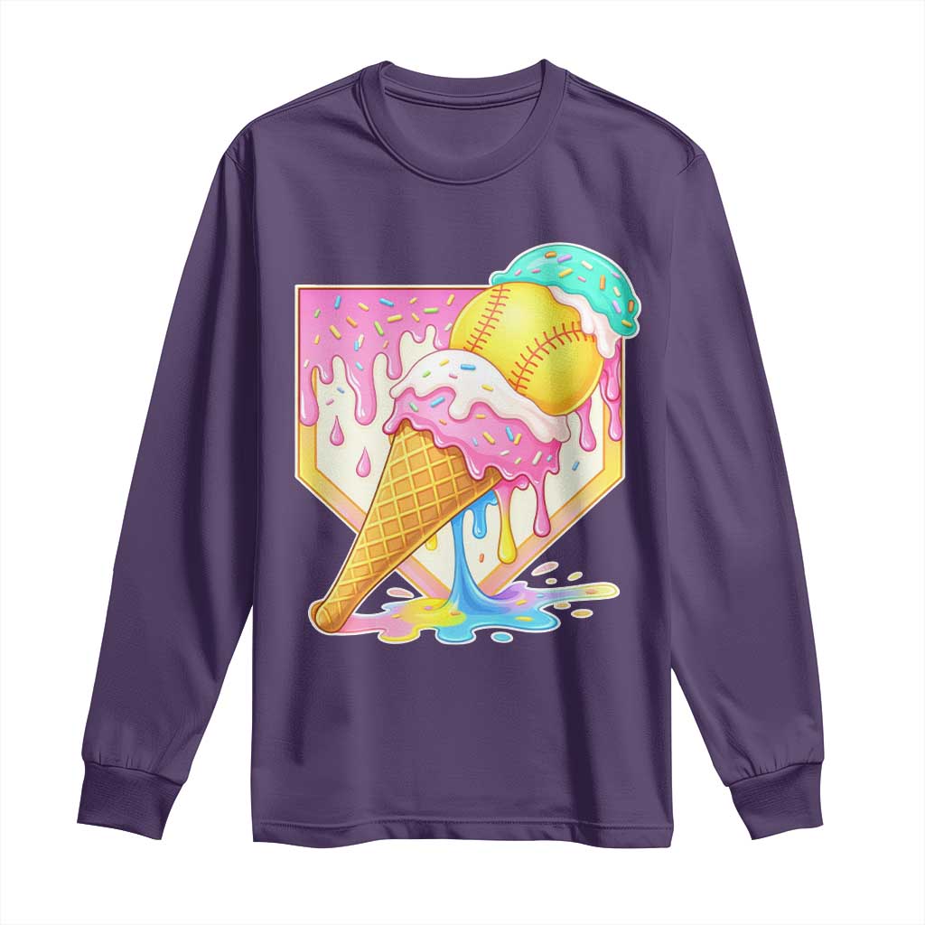 Softball Drip Long Sleeve Shirt Cute Softball Girls Ice Cream Drip Game Day TS10 Purple Print Your Wear