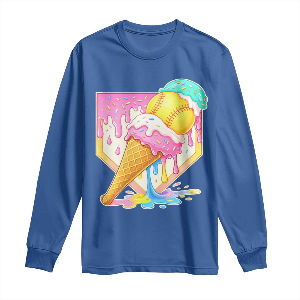 Softball Drip Long Sleeve Shirt Cute Softball Girls Ice Cream Drip Game Day TS10 Royal Blue Print Your Wear
