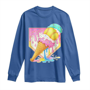 Softball Drip Long Sleeve Shirt Cute Softball Girls Ice Cream Drip Game Day TS10 Royal Blue Print Your Wear