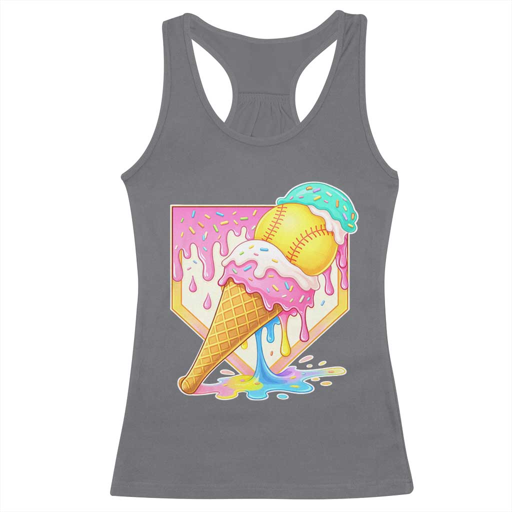 Softball Drip Racerback Tank Top Cute Softball Girls Ice Cream Drip Game Day TS10 Charcoal Print Your Wear