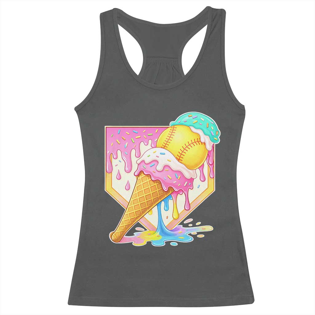 Softball Drip Racerback Tank Top Cute Softball Girls Ice Cream Drip Game Day TS10 Dark Heather Print Your Wear