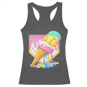 Softball Drip Racerback Tank Top Cute Softball Girls Ice Cream Drip Game Day TS10 Dark Heather Print Your Wear