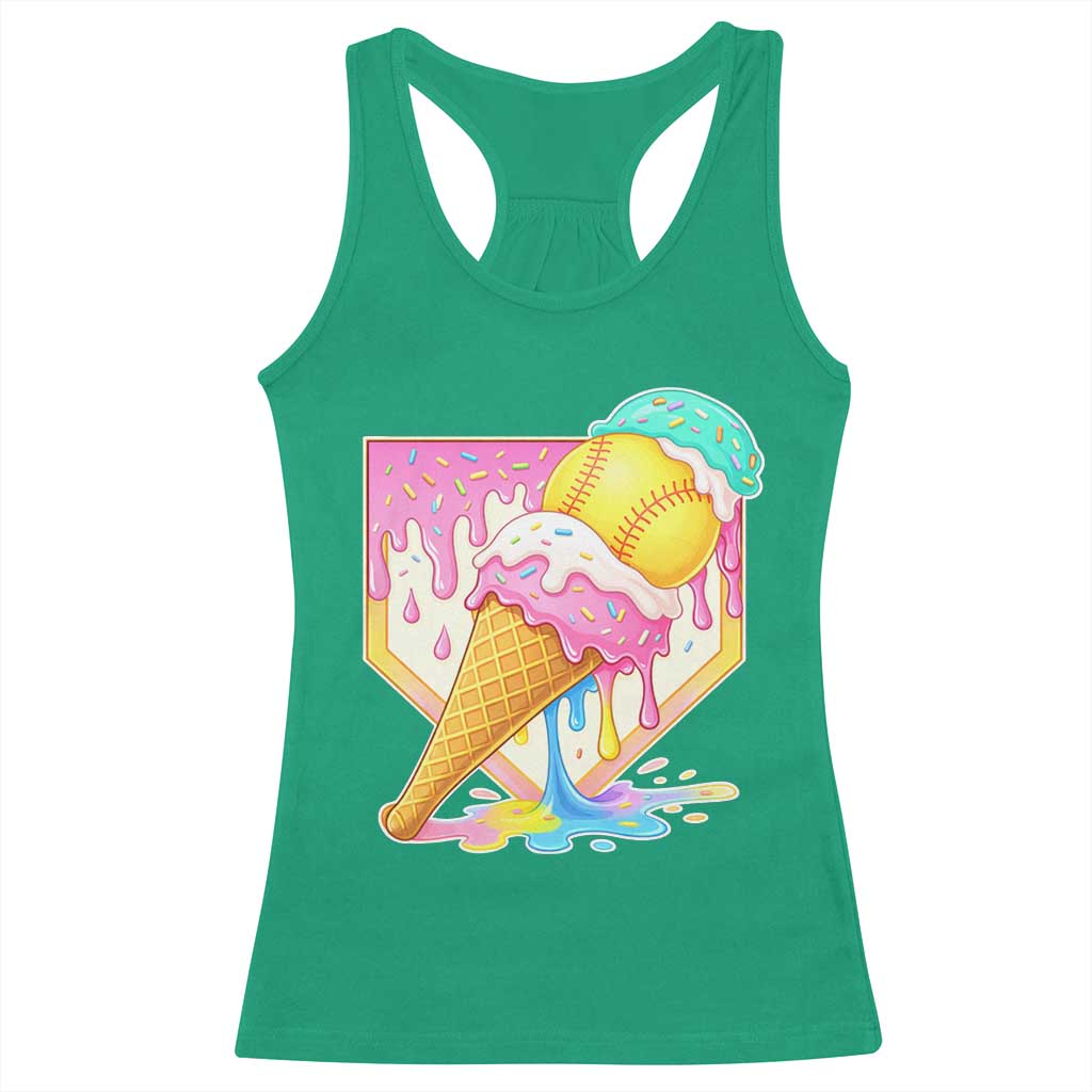 Softball Drip Racerback Tank Top Cute Softball Girls Ice Cream Drip Game Day TS10 Irish Green Print Your Wear