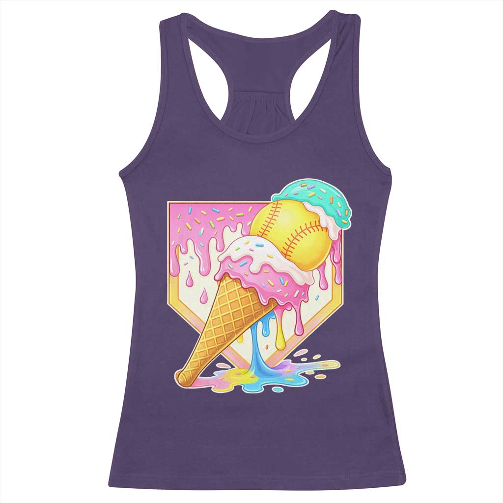 Softball Drip Racerback Tank Top Cute Softball Girls Ice Cream Drip Game Day TS10 Purple Print Your Wear