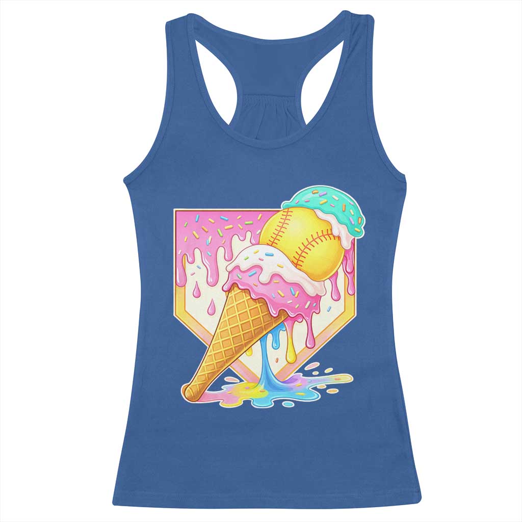 Softball Drip Racerback Tank Top Cute Softball Girls Ice Cream Drip Game Day TS10 Royal Blue Print Your Wear