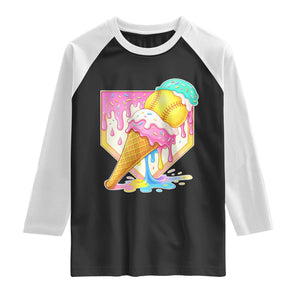 Softball Drip Raglan Shirt Cute Softball Girls Ice Cream Drip Game Day TS10 Black White Print Your Wear