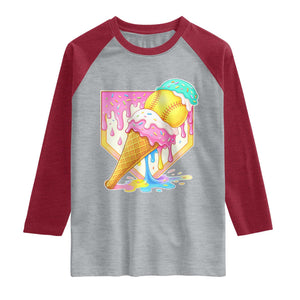 Softball Drip Raglan Shirt Cute Softball Girls Ice Cream Drip Game Day TS10 Heather Gray Heather Red Print Your Wear