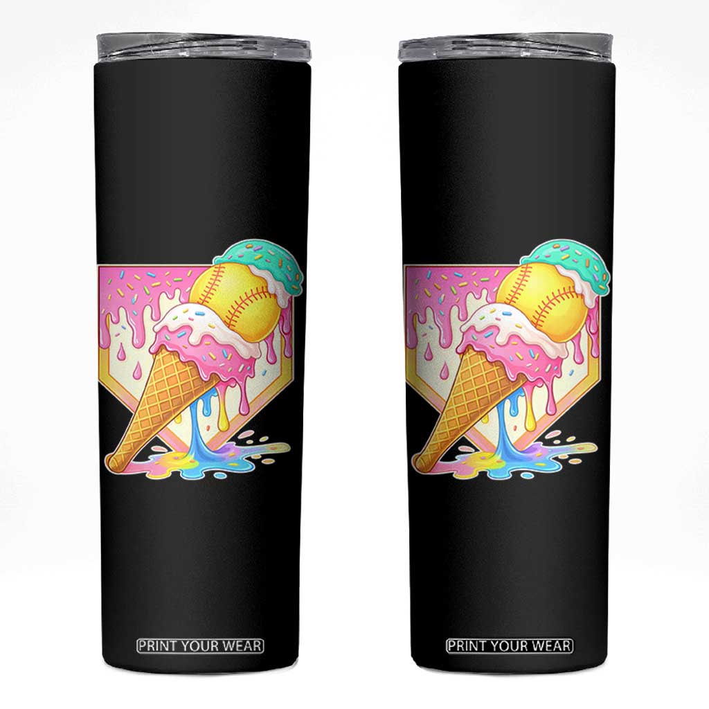 Softball Drip Skinny Tumbler Cute Softball Girls Ice Cream Drip Game Day TS10 Black Print Your Wear