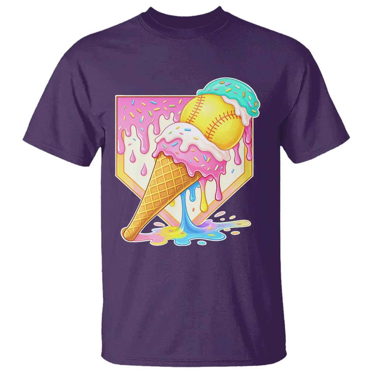 Softball Drip T Shirt Cute Softball Girls Ice Cream Drip Game Day TS10 Purple Print Your Wear