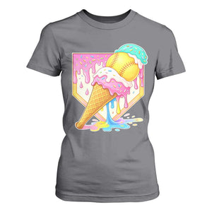 Softball Drip T Shirt For Women Cute Softball Girls Ice Cream Drip Game Day TS10 Charcoal Print Your Wear