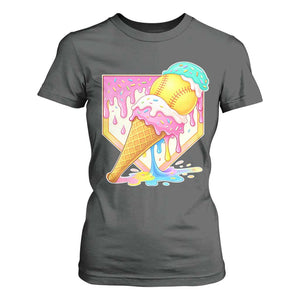 Softball Drip T Shirt For Women Cute Softball Girls Ice Cream Drip Game Day TS10 Dark Heather Print Your Wear