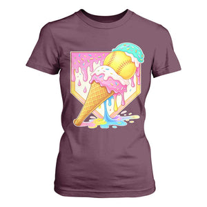 Softball Drip T Shirt For Women Cute Softball Girls Ice Cream Drip Game Day TS10 Maroon Print Your Wear