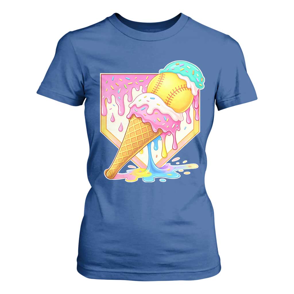 Softball Drip T Shirt For Women Cute Softball Girls Ice Cream Drip Game Day TS10 Royal Blue Print Your Wear