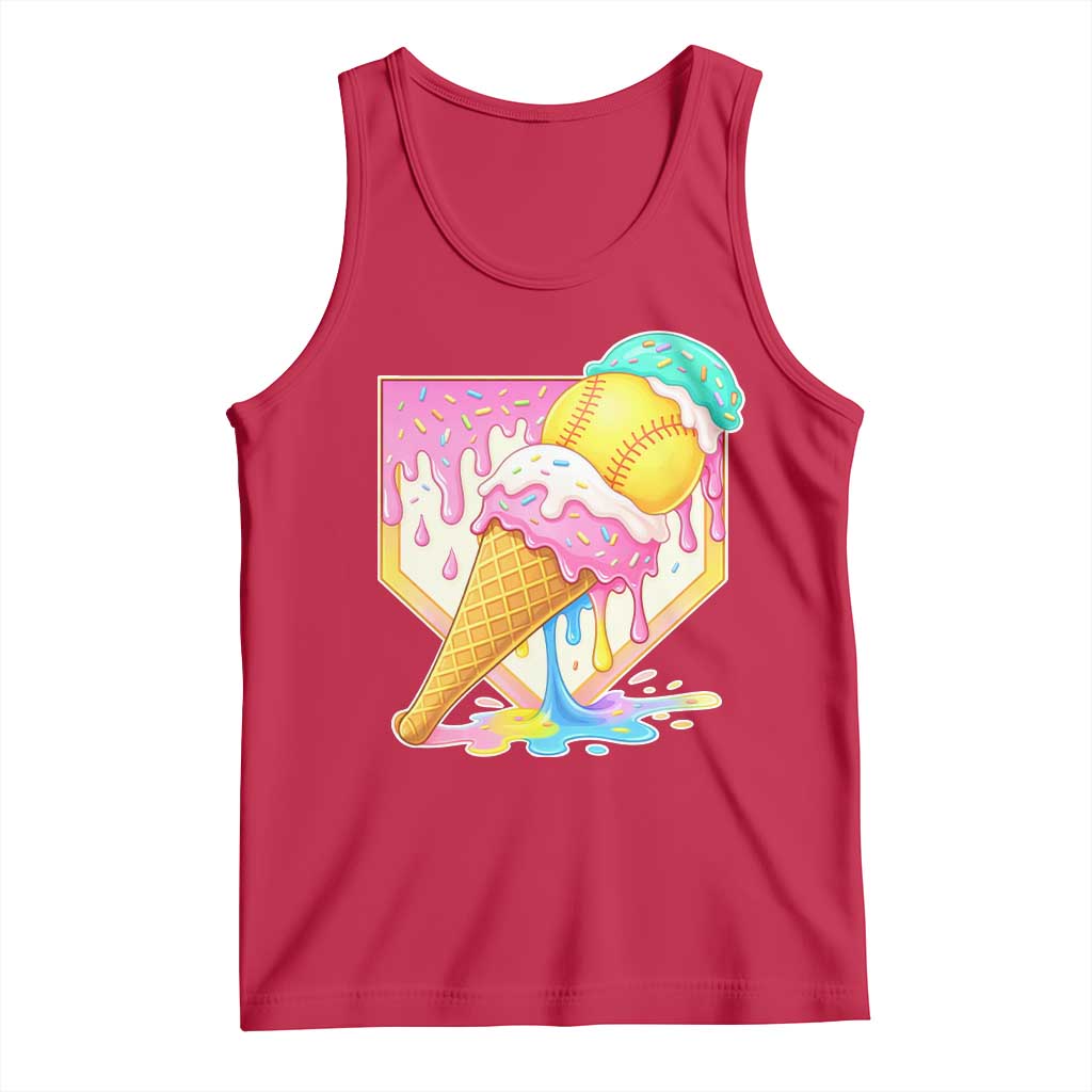 Softball Drip Tank Top Cute Softball Girls Ice Cream Drip Game Day TS10 Red Print Your Wear