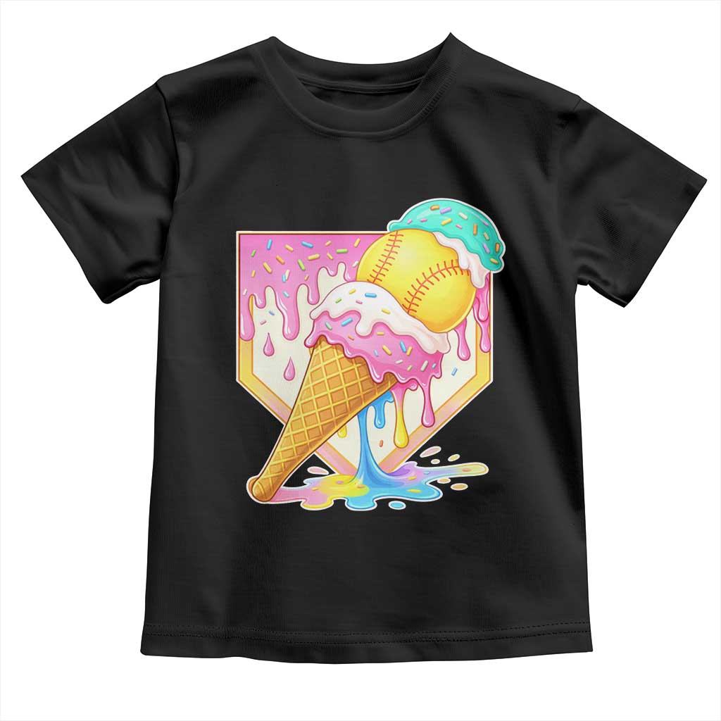 Softball Drip Toddler T Shirt Cute Softball Girls Ice Cream Drip Game Day TS10 Black Print Your Wear