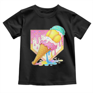 Softball Drip Toddler T Shirt Cute Softball Girls Ice Cream Drip Game Day TS10 Black Print Your Wear