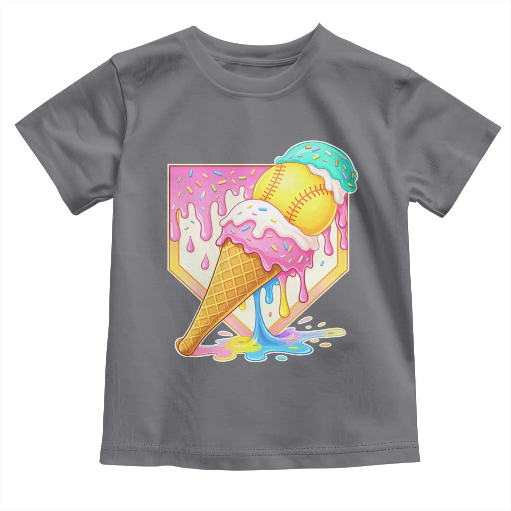 Softball Drip Toddler T Shirt Cute Softball Girls Ice Cream Drip Game Day TS10 Charcoal Print Your Wear