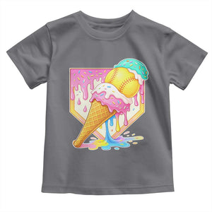 Softball Drip Toddler T Shirt Cute Softball Girls Ice Cream Drip Game Day TS10 Charcoal Print Your Wear