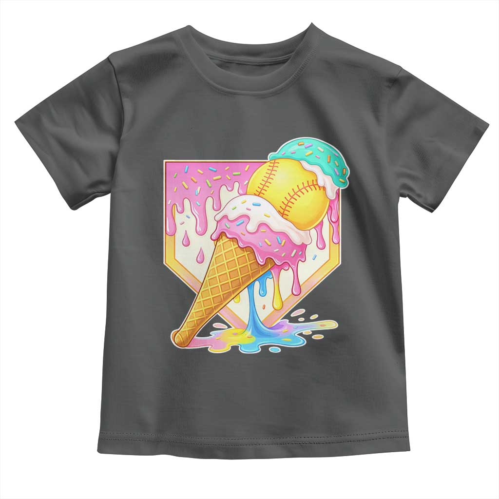 Softball Drip Toddler T Shirt Cute Softball Girls Ice Cream Drip Game Day TS10 Dark Heather Print Your Wear