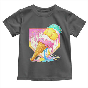 Softball Drip Toddler T Shirt Cute Softball Girls Ice Cream Drip Game Day TS10 Dark Heather Print Your Wear