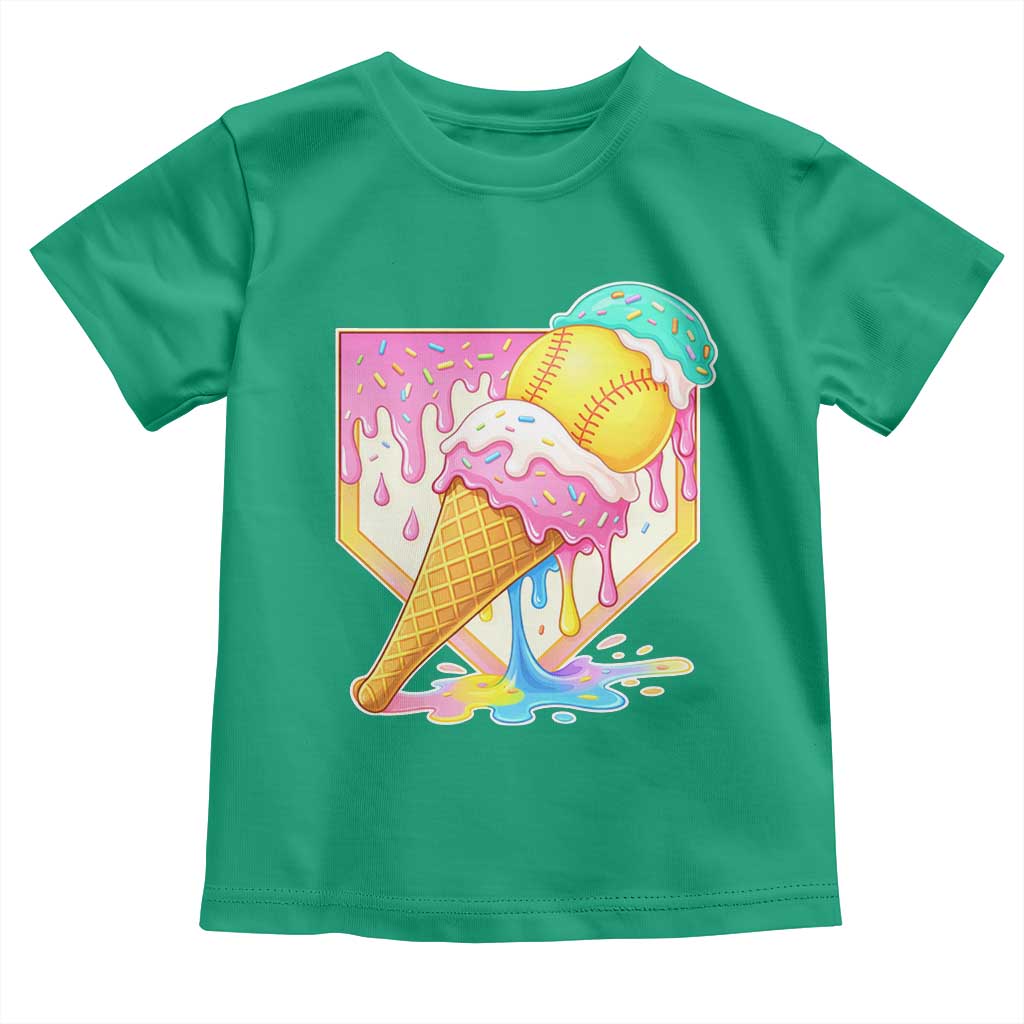 Softball Drip Toddler T Shirt Cute Softball Girls Ice Cream Drip Game Day TS10 Irish Green Print Your Wear