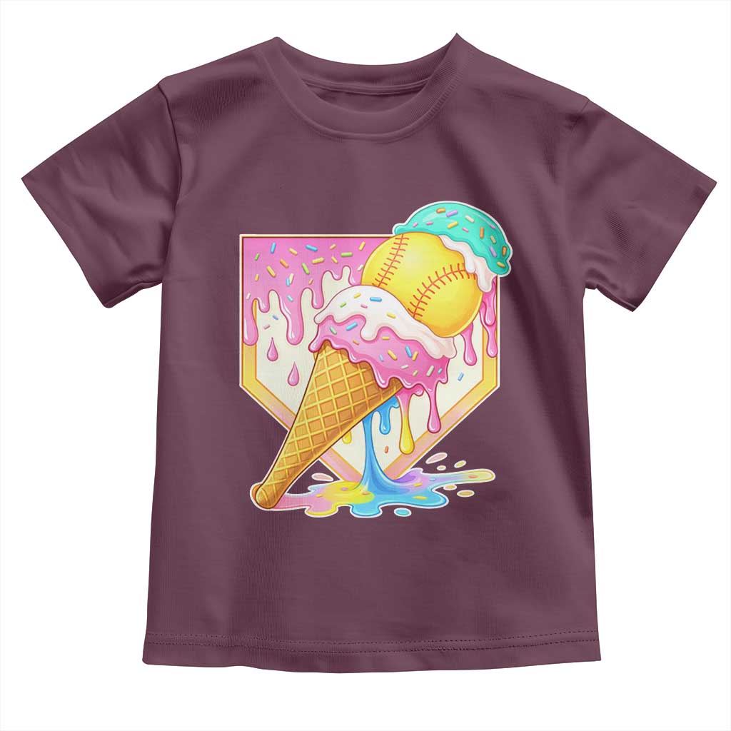 Softball Drip Toddler T Shirt Cute Softball Girls Ice Cream Drip Game Day TS10 Maroon Print Your Wear
