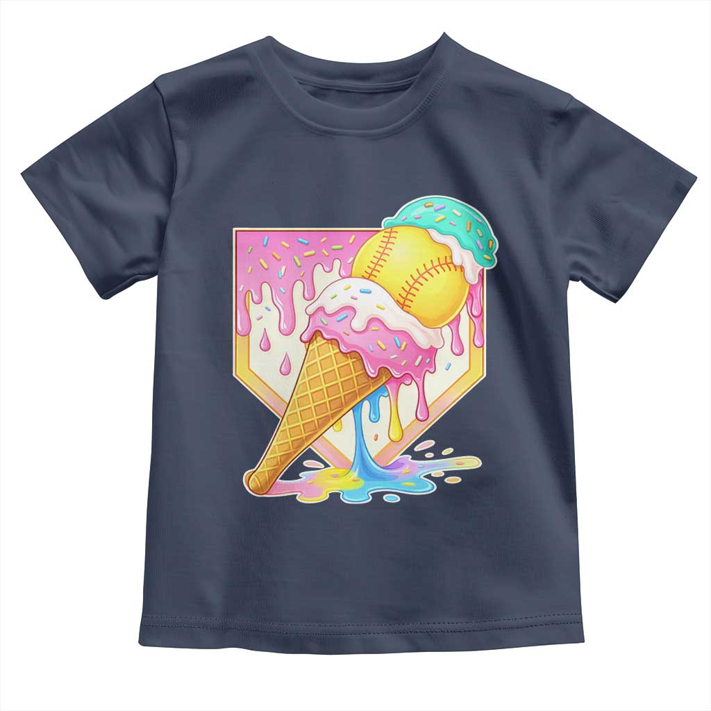 Softball Drip Toddler T Shirt Cute Softball Girls Ice Cream Drip Game Day TS10 Navy Print Your Wear