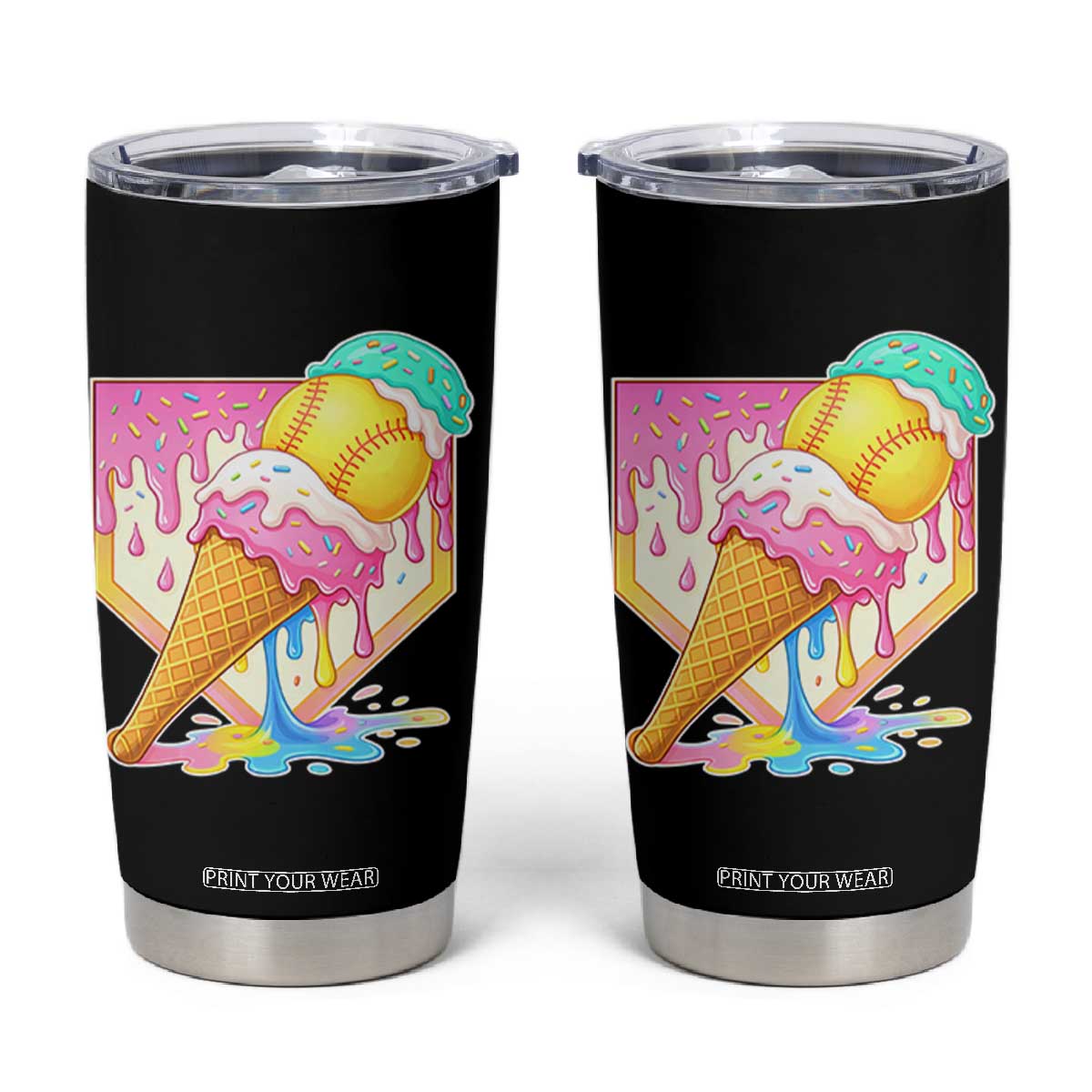 Softball Drip Tumbler Cup Cute Softball Girls Ice Cream Drip Game Day TS10 Black Print Your Wear