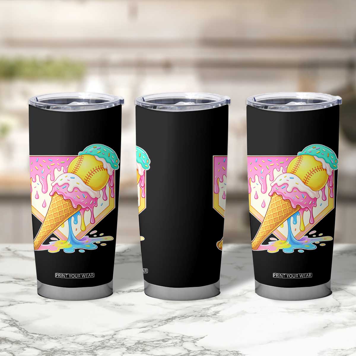 Softball Drip Tumbler Cup Cute Softball Girls Ice Cream Drip Game Day TS10 Print Your Wear