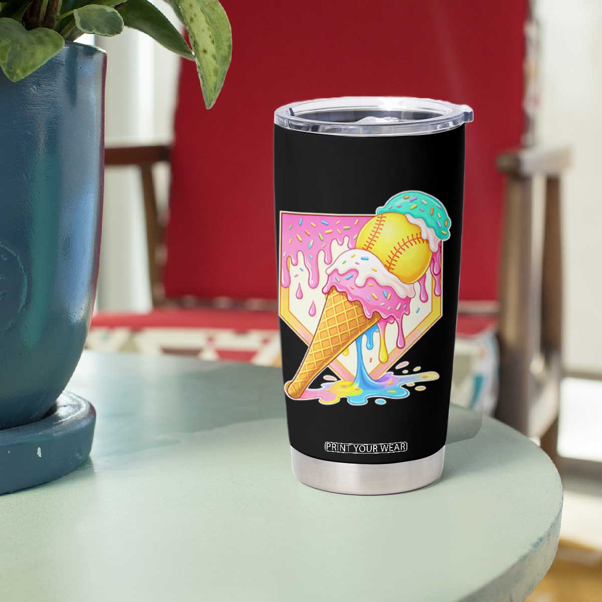 Softball Drip Tumbler Cup Cute Softball Girls Ice Cream Drip Game Day TS10 Print Your Wear