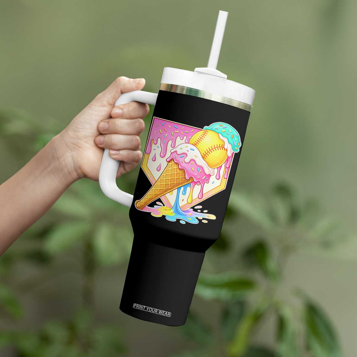 Softball Drip Tumbler With Handle Cute Softball Girls Ice Cream Drip Game Day TS10 Print Your Wear