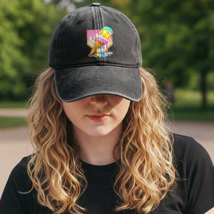 Softball Drip Washed Cotton Baseball Cap Cute Softball Girls Ice Cream Drip Game Day TS10 Print Your Wear