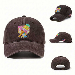 Softball Drip Washed Cotton Baseball Cap Cute Softball Girls Ice Cream Drip Game Day TS10 Washed Cap Universal Fit Dark Brown Print Your Wear