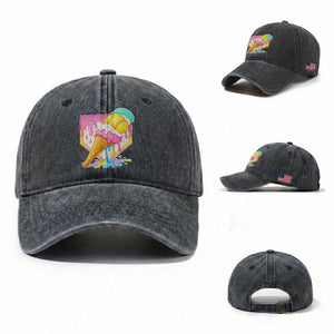 Softball Drip Washed Cotton Baseball Cap Cute Softball Girls Ice Cream Drip Game Day TS10 Washed Cap Universal Fit Dark Gray Print Your Wear