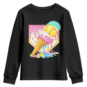 Softball Drip Youth Sweatshirt Cute Softball Girls Ice Cream Drip Game Day TS10 Black Print Your Wear