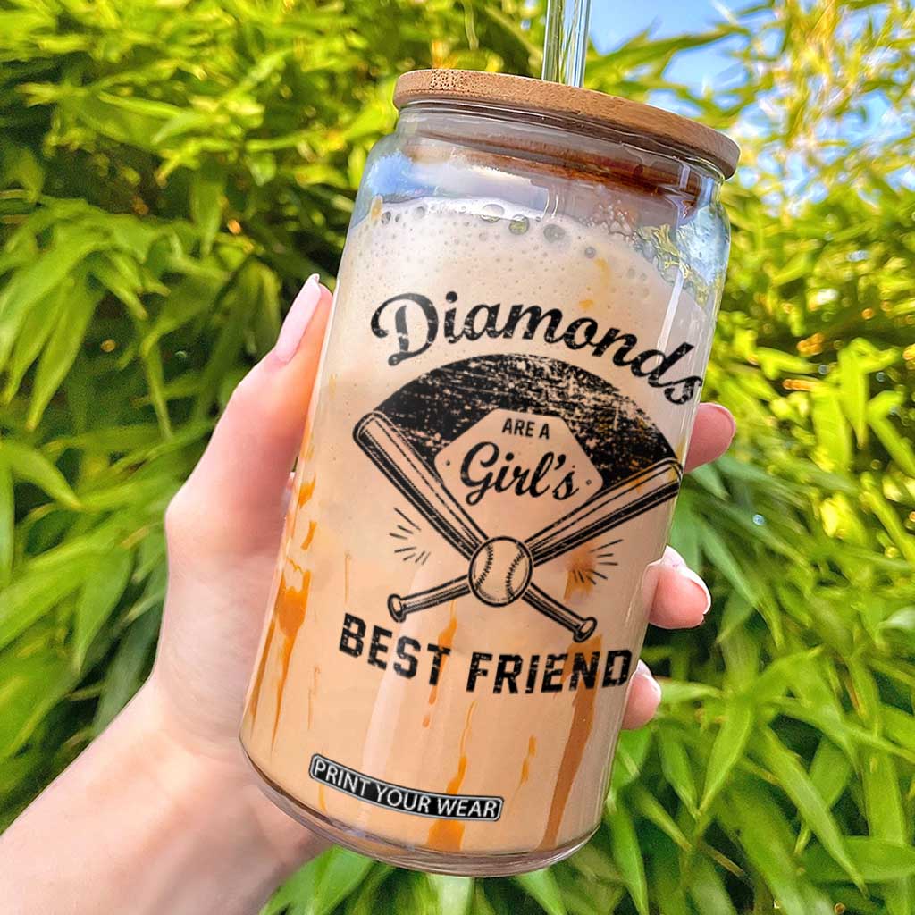 Softball Mom Gift Glass Can Diamonds Are A Girls Best Friend TS10 White Print Your Wear