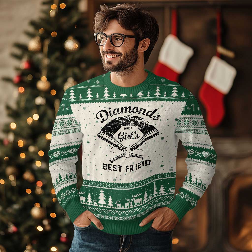 Softball Mom Gift Ugly Christmas Sweater Diamonds Are A Girls Best Friend TS10 Beige Green Print Your Wear