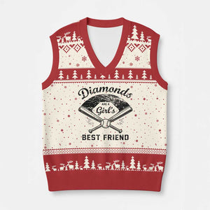 Softball Mom Gift V-Neck Knit Sweater Vest Diamonds Are A Girls Best Friend TS10 Beige Red Print Your Wear