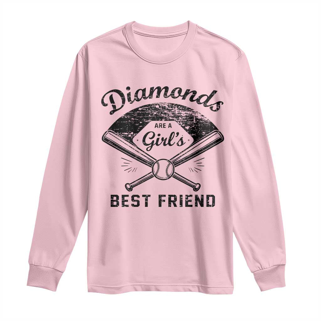 Softball Mom Gift Long Sleeve Shirt Diamonds Are A Girls Best Friend TS10 Light Pink Print Your Wear
